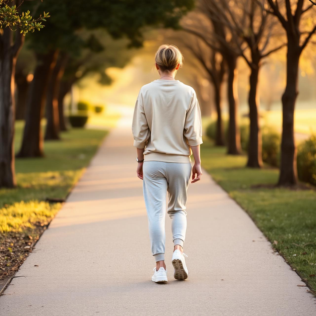 Person walking calmly in morning light